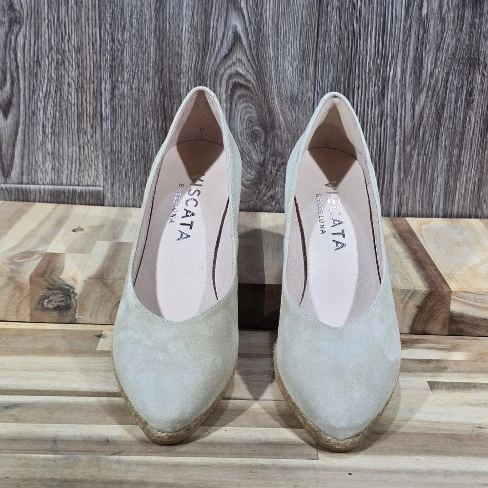 Viscata Barcelona Suede Espadrille Wedge Pumps Beige‎ Made in Spain Size 40